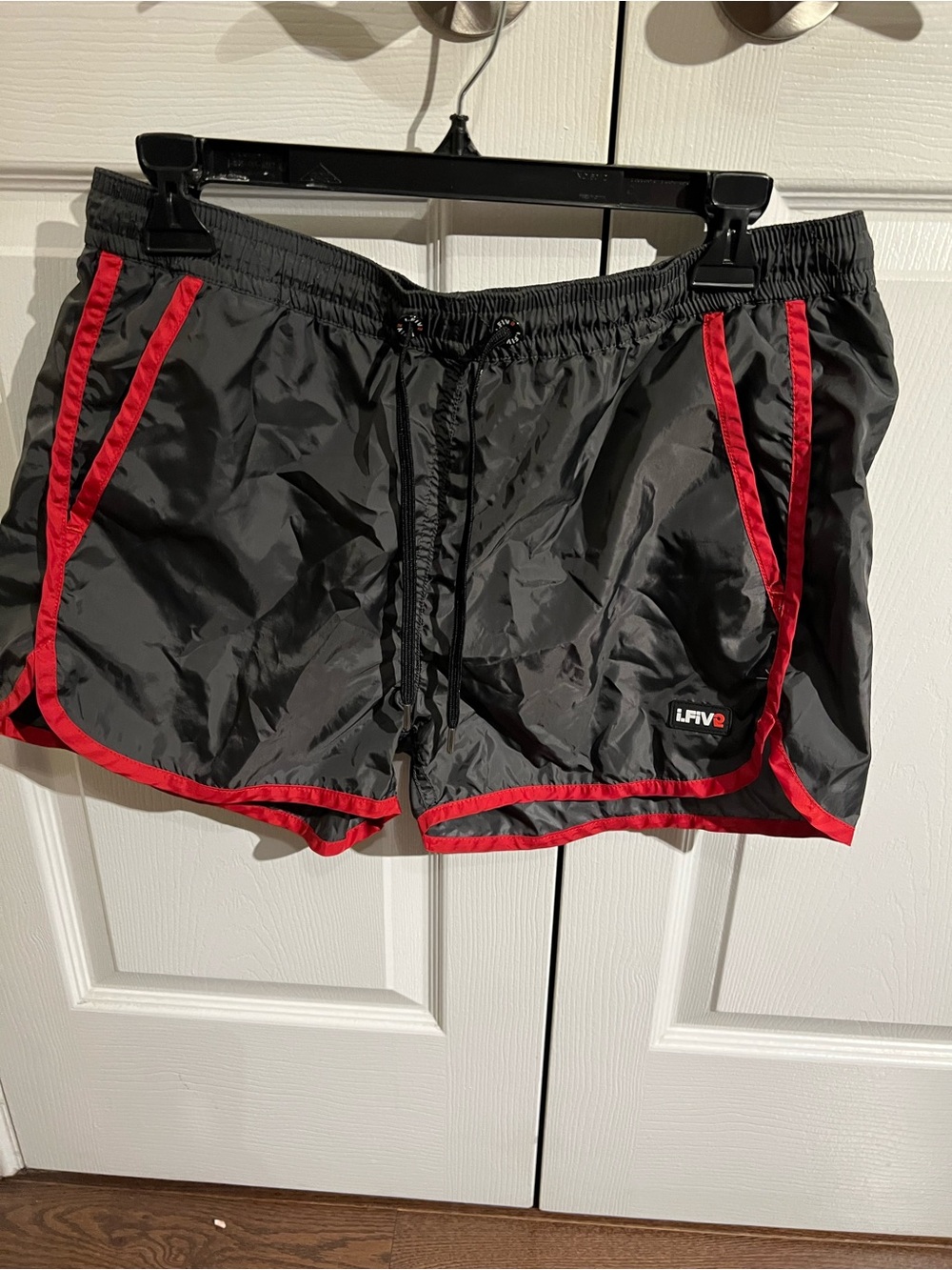 Simons Black Swim Trunks with Red Trim